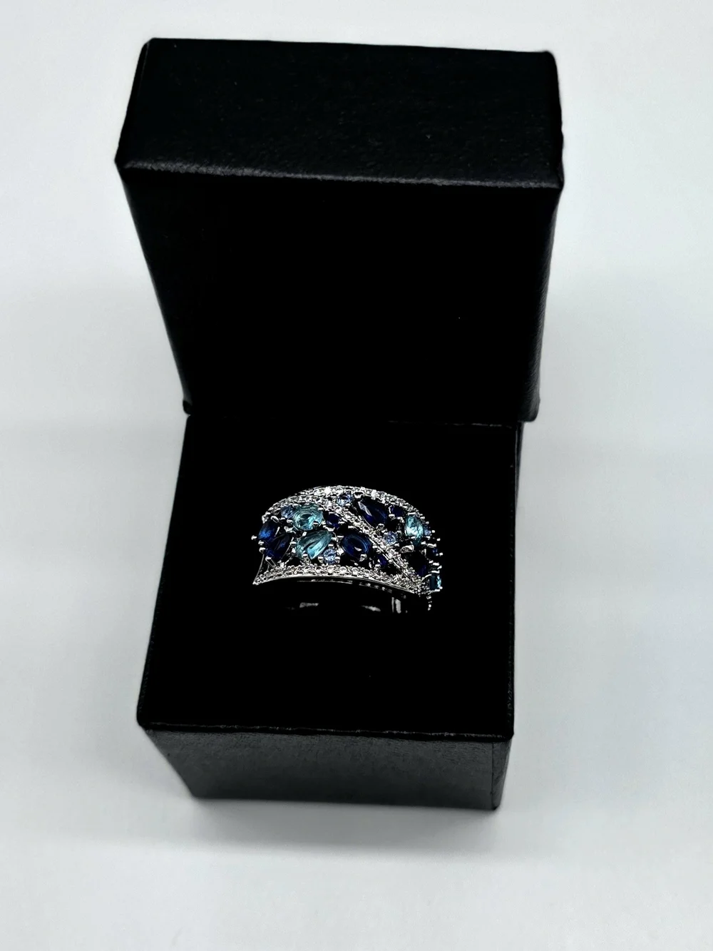 Silver-Filled Blue Multi-Gemstone Zircon Ring Size 7